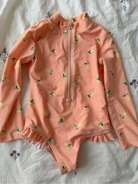 GAP Peach Lemon Print Long-Sleeve Girls' Swim Suit